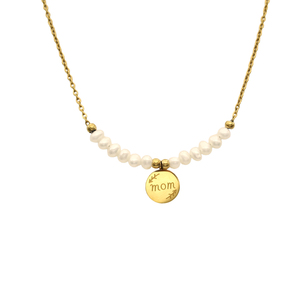 Collier en acier inoxydable de haute qualité pour femme avec pendentif et mots en perle naturelle ronde plaquée argent/or rose - Product Image 1