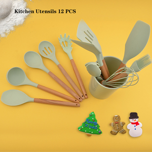 Super <span class=keywords><strong>settembre</strong></span> 12 pezzi In 1 Set gadget da cucina strumenti utensili da cucina spatola Set di utensili da cucina In Silicone per la casa con manici In legno - Product Image 5