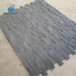 Natural Split Black Slate Stack Stone Culture Pillar