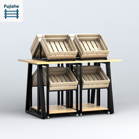 Présentoir mobile robuste double face en acier et bois pour produits frais avec 8 caisses en bois – Étagère de supermarché pour légumes, fruits et produits alimentaires