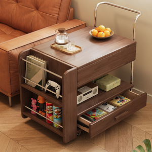 Aoga Furniture Solid Wood Movable Coffee <b>Table</b> Adjustable Height Living Room <b>Sofa</b> <b>Side</b> <b>Table</b> Small Apartment Trolley - Product Image 1