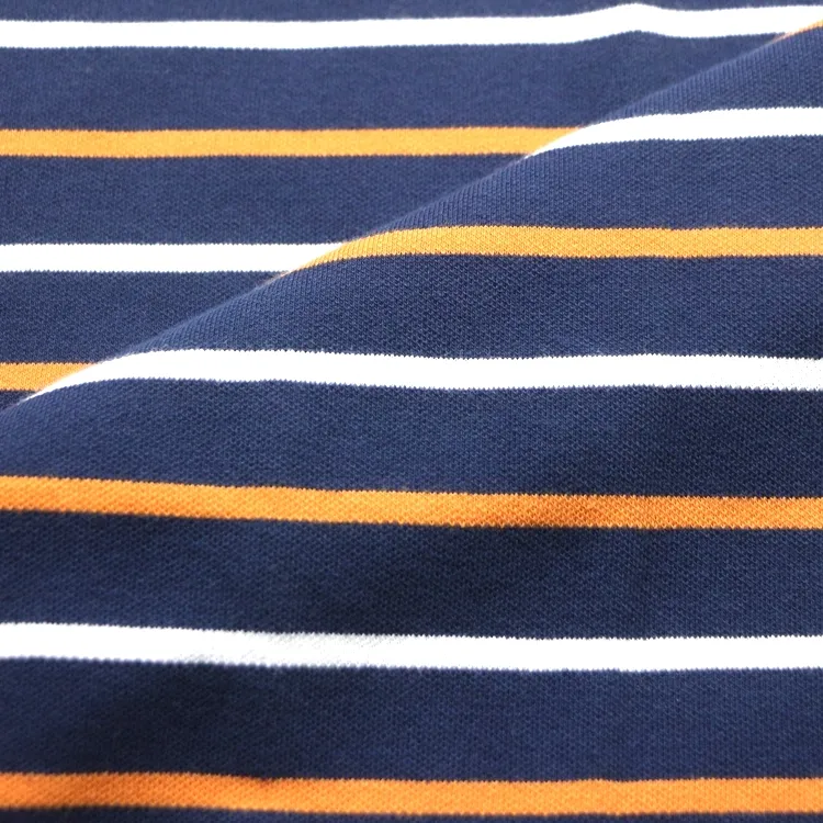 Sọc Polo Pique Lưới Vải Vải Đan Sợi Ngang Dobby Jacquard Sợi Nhuộm Tự Động Sọc Bông Pique Lưới Vải Cho T Áo Sơ Mi May