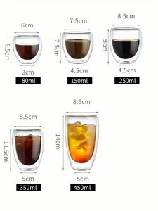 Nuevo Diseño, Taza de Café de Vidrio de Doble Pared de 350 ml y 450 ml, Taza de Vidrio de Borosilicato Aislada para Café, Hogar, Cocina, Vajilla - Product Image 5