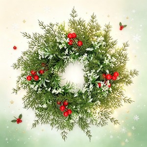 Couronne de Noël Artificielle 40cm en Plastique avec Baies Rouges et Gypsophile pour Porte, Fenêtre, Mur - Décoration de Fêtes - Product Image 1