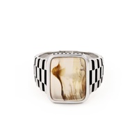 KAAN JEWELRY Vintage Ethnischer Stil 925 Sterling Silber Natürlicher Achat Ring mit Griechischem Schlüsselmuster für Herren