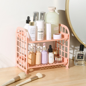 Home Storage & Organization Foldable Plastic Desktop Storage Shelves Display Shelf Double Layer Cosmetic Storage Rack
