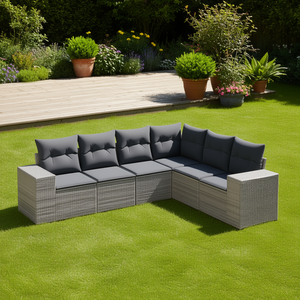 6 Piece Garden <b>Sofa</b> Set Gray Pe <b>Rattan</b> Adjustable Feet Outdoor Furniture Contemporary Design - Product Image 2