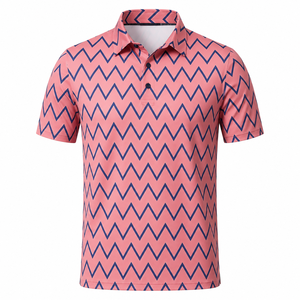 เสื้อโปโลกอล์ฟสีชมพูแบบกำหนดเองสำหรับผู้ชาย ลายซิกแซก ระบายอากาศได้ดี ยืดหยุ่น ผลิตแบบ OEM ODM รับผลิตแบรนด์ส่วนตัว - Product Image 5