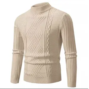 Ropa de invierno para hombres Cable de punto de ganchillo OEM letra de punto desgastado suéter de punto Jacquard personalizado suéter de punto de cuello alto