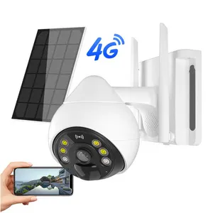 تصميم جديد كاميرا ذكية Ip Cctv الشمسية Gsm كاميرا ببطاقة Sim في الهواء الطلق مع كاميرا أمان لاسلكية تعمل بالطاقة الشمسية 4G H.265