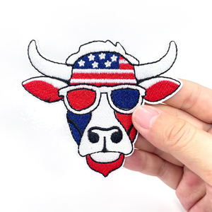 День независимости США индивидуальные нашивки на железе красный белый синий флаг карта голова быка Вышивка Логотип для шляпы Сердце Ткань - Product Image 5