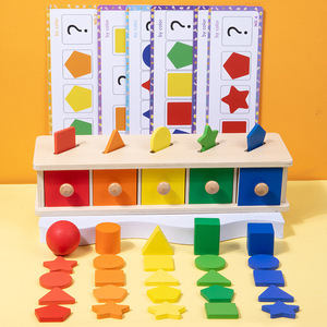 Jouets éducatifs 4 en 1 jouet en bois pour enfants <span class=keywords><strong>Montessori</strong></span> jouet sensoriel couleur tri forme correspondant boîte à tiroirs - Product Image 2