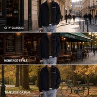 Chaqueta Blouson de Primavera para Hombre, 220GSM, con Cuello Vuelto, Cremallera Completa, Hombros Caídos, Puños y Dobladillo Acanalados, Bolsillos con Ribete, Personalizada de Fábrica