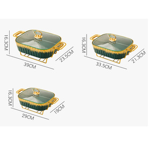 <strong>Rectangular</strong> Design <strong>Ceramic</strong> Casserole <strong>Pot</strong> Tableware Candle Chafing Dish Buffet Set Fire Heating <strong>Ceramic</strong> Soup <strong>Pot</strong> with Golden Rack - Product Image 5
