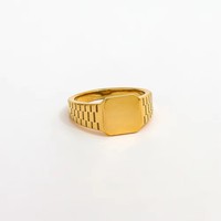 Cincin Pertunangan Wanita Model Atila, Persegi, Berlapis Emas 18K, Baja Anti Karat, Ukiran Khusus, Trendi, Grosir Perhiasan