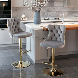[US Stock] Modern Bar <strong>Stools</strong> <strong>Set</strong> of 2 Comfortable Tufted Gold Base Upholstered Back Fast Delivery From US MOQ 1 <strong>Set</strong> - Product Image 3