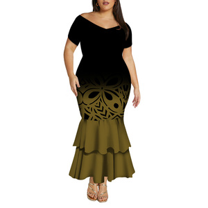 Pacific Island Art Design Een Schouder Zeemeermin Fishtail Jurk Custom Logo Zomer Dames Diepe V-Hals Avondjurk Samoan Jurk - Product Image 3