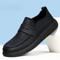 Mocassins d'été pour hommes en cuir de vachette, style britannique, décontractés, classiques, confortables, polyvalents, à bout ouvert, semelle plate, absorption des chocs