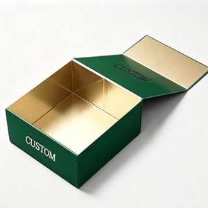 Custom Dark Green Magnetic Flip Paper <b>Gift</b> <b>Box</b> Gold Foil Logo <b>Empty</b> Rigid Cardboard Packaging <b>Box</b> <b>for</b> Cosmetic Jewelry Perfume - Product Image 1