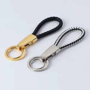 Custom Genuine Pu Metal Key Chain With Lanyard Pendant Car Brand Logo Keyring Rope Wrist Woven Strap Braided Leather Keychain