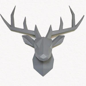 Support mural en résine personnalisé, tête de cerf créative, tentures murales géométriques 3D, fausse tête de cerf pour salon, tête de cerf nordique moyenne - Product Image 1