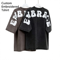 T-shirt brodé personnalisé en gros, 300 GSM, coupe oversize, logo personnalisé d'usine, streetwear, t-shirt vierge uni à imprimer