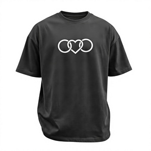 T-shirt à manches courtes pour homme, col rond, noir, imprimé géométrique cœur blanc, tricoté, 100% coton, 180g, coupe classique - Product Image 1