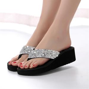 Shoes for Women New Styles Summer New Sequined Thick-soled Beach Wedge Flip-flops Slippers for Women - Product Image 4