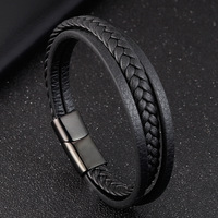 Accessoires en gros - Bracelet en cuir pour homme en acier titane, simple et créatif - Accessoire double couche style étudiant LB 008