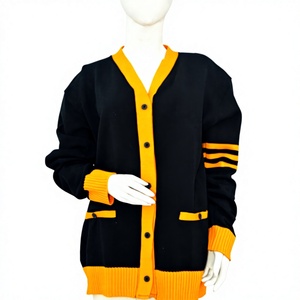 <b>Black</b> Yellow Gold Solid Winter University Staff School <b>Cardigan</b> Sweater Unisex V Neck Button Front Computer Knitted Custom Logo - Product Image 1