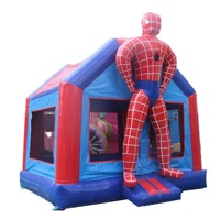 Structure gonflable combinée avec toboggan, thème héros araignée, château gonflable pour enfants, pour fêtes en plein air, événements, utilisation en aire de jeux