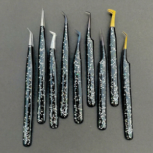 Ensemble de pinces à cils noires de qualité supérieure, outils durables pour extensions de cils, étiquette privée personnalisée, fourniture OEM - Product Image 1