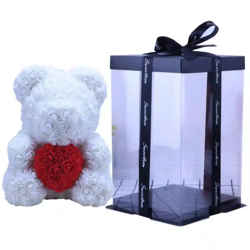 Yunnan Groothandel Decoratie Bloem Roos Beer Kunstmatige Eeuwige Bloemen Pe-schuim 40 Cm Rose Teddybeer In Gift Box