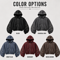 Sweat à capuche personnalisé pour homme, haute qualité, vente en gros, OEM, avec fermeture éclair, effet vieilli, strass, logo au dos, sweats à capuche personnalisés avec strass