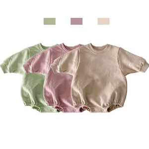Groothandel Baby Sweatshirt Met Lange Mouwen Bubble Romper Kleding Blanco Sublimatie Badstof Oversized Trui Effen Baby Bodysuit Romper