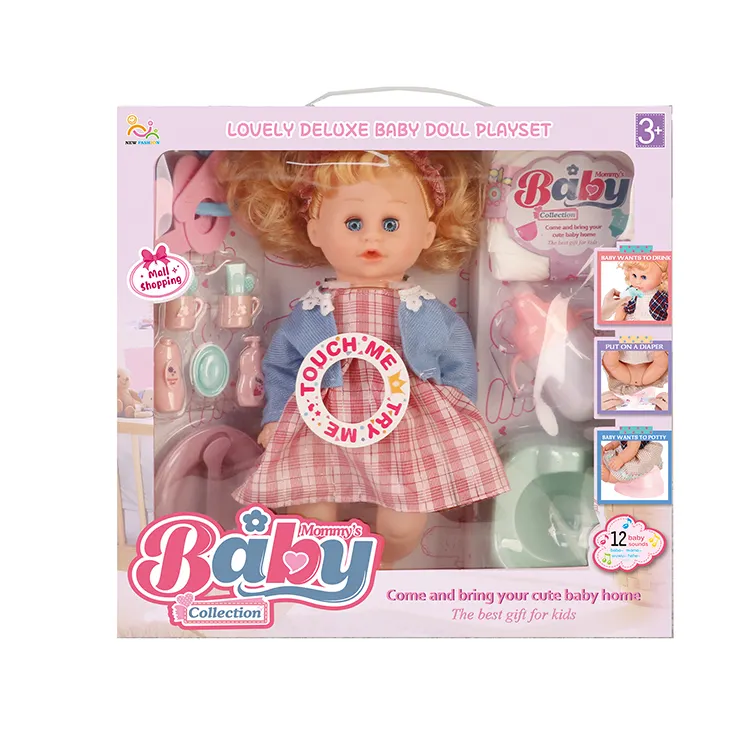 Newest Design 12 inch Baby Doll Toys 12 Sound IC Doll with Drinking and Peeing Function