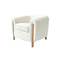 Fauteuil d'appoint nordique capitonné en tissu bouclé avec pieds en chêne massif, fauteuil individuel rembourré pour salon d'appartement/villa
