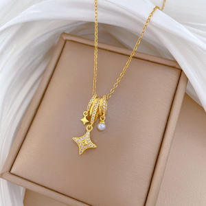 Collar de perlas estrella Aurora XL088 con detalles de cristal, collar de acero inoxidable chapado en oro de 18 quilates, regalo de joyería para mujer esposa - Product Image 5