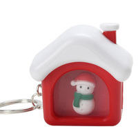 Porte-clés lampe torche LED en forme de maison de dessin animé sur le thème de Noël avec effet sonore, logo personnalisé, accessoire cadeau léger