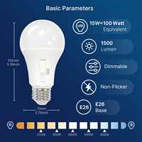 Prêt à expédier ampoule LED SMD 15W 1500LM lumière 5CCT ampoule sélectionnée A21 lumière E26 110-130V ampoule utilisation pour résidentiel certifié ETL