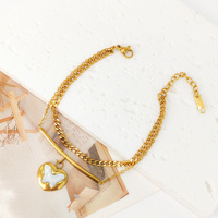 Bracelet en acier inoxydable doré double couche en forme de cœur et de papillon pour femme, bijoux d'été