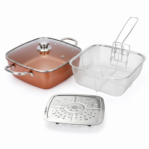 Juego de 4 utensilios de cocina multiusos de cobre <span class=keywords><strong>y</strong></span> aluminio forjado: olla, <span class=keywords><strong>cacerola</strong></span>, sartén para freír <span class=keywords><strong>y</strong></span> sartén profunda con tapa - Product Image 1