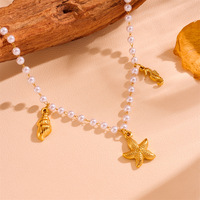 Nouveau Collier Pendentif Tendance Estivale en Acier Inoxydable Anti-Décoloration avec Perles, Étoile de Mer, Hippocampe et Dauphin pour Femme