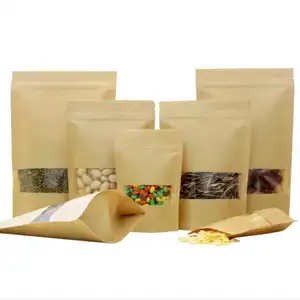 Hochwertige beliebteste biologisch abbaubare benutzer definierte Kraft papier beutel Tasche Kraft papier Stand beutel mit Fenster