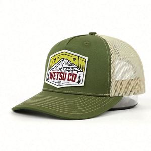 OEM China Manufacturer Mesh <b>Back</b> Slightly Curved Brim Youth Trucker Hat, Custom Woven <b>Patch</b> Green Breathable Trucker Cap - Product Image 1