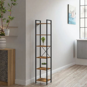 <span class=keywords><strong>Librero</strong></span> de Madera Elegante de 6 Niveles con Estructura Metálica, Estantería de Estilo Rústico y Mueble de Salón para Espacios Pequeños - Product Image 4