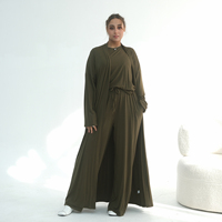 Islamische Kleidung Damen 3-teiliges Loungewear-Set Mode Lässiges Einfarbiges Cardigan-Top-Hosen-Set Jersey Muslimische Frauen Abaya-Set