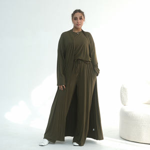 Vêtements islamiques <span class=keywords><strong>Ensemble</strong></span> de vêtements de détente pour femmes 3 pièces Mode décontractée Couleur unie Cardigan Haut <span class=keywords><strong>Pantalon</strong></span> <span class=keywords><strong>Ensemble</strong></span> Jersey <span class=keywords><strong>Femme</strong></span> musulmane Abaya <span class=keywords><strong>Ensemble</strong></span> - Product Image 4