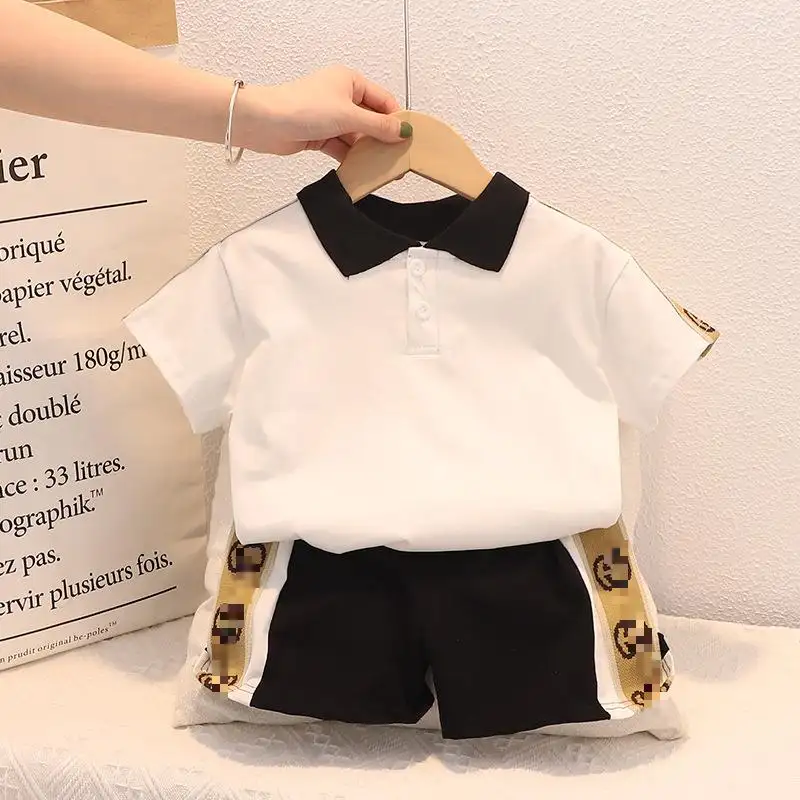 2022หรูหราออกแบบเด็กเด็กชุดแขนสั้นทารกเสื้อผ้าเด็กทั้งหมดโปโลสไตล์ชุดเสื้อผ้าเด็กชาย