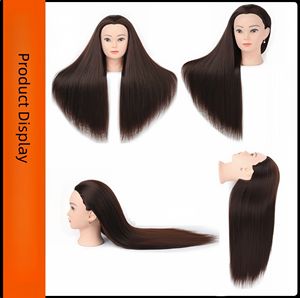 Tête de mannequin professionnelle pour la formation en coiffure, <span class=keywords><strong>cheveux</strong></span> synthétiques lisses et ondulés, modèle d'entraînement pour la coupe et le tressage - Product Image 2